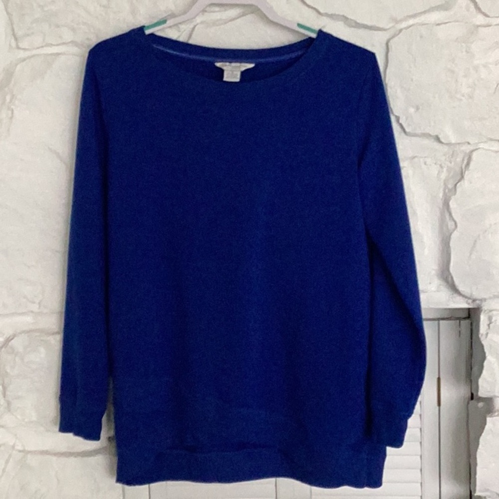Liz Claiborne large sweatshirt top royal blue long sleeve decorative front